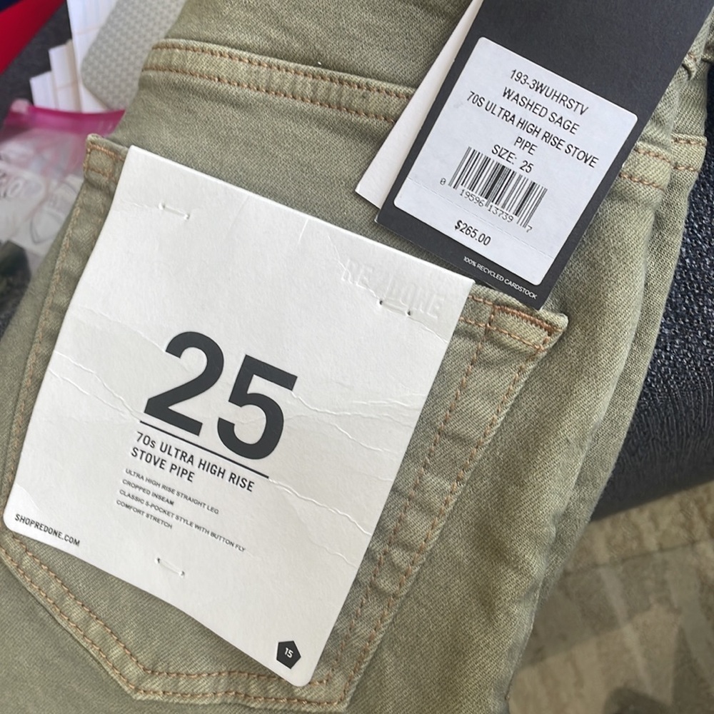 RE/DONE 70s Ultra High Rise Stove Pipe Jeans in Washed Sage - NWT - Sz 25 - Picture 11 of 11